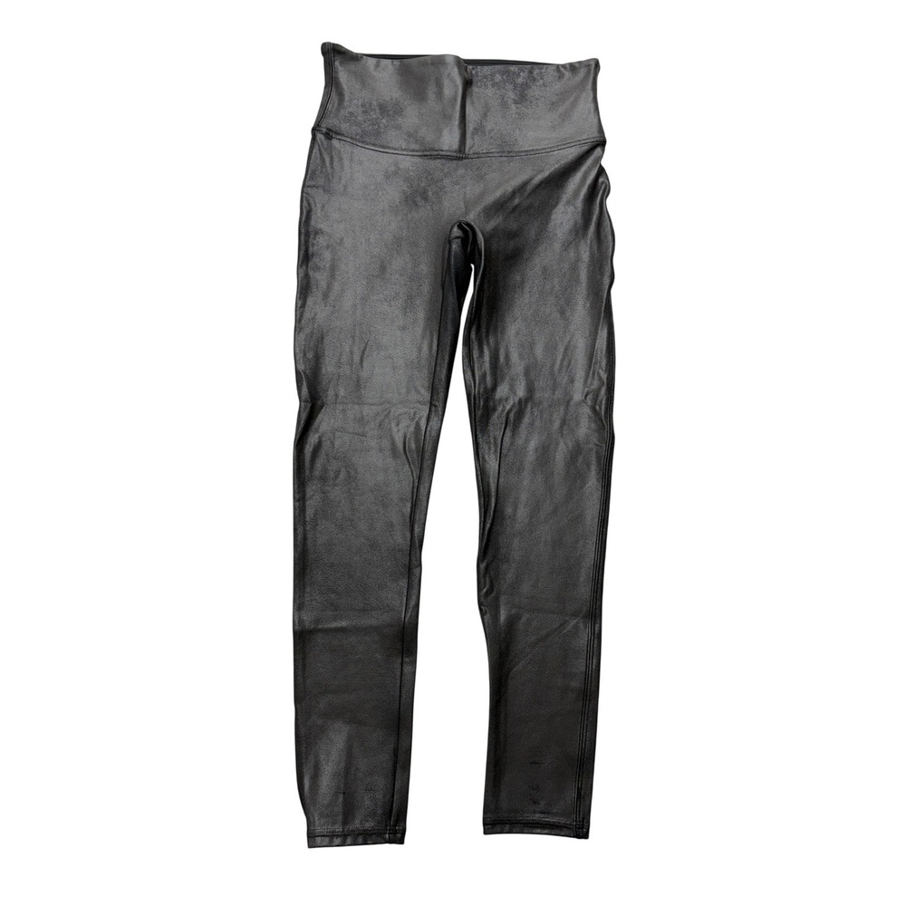 Spanx Faux‎ Leather Leggings Womens L Petite Black High Rise Shaping Stretch